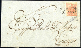 Cover 1851, "Carta Costolata", 15 Cent. Rosso Vermiglio Chiaro, Secondo Tipo, Su Lettera Da Padova, Cert. Sorani (Sass.  - Lombardo-Veneto