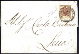 Cover 1851, "Carta Costolata", 30 Cent. Bruno Rossastro Su Lettera Da Mantova, Firm. Sorani (Sass. 16) - Lombardo-Venetien