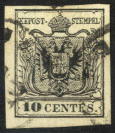 O 1854, 10 Cent. Nero Intenso, Carta A Macchina, Cert. Goller (Sass. 19) - Lombardije-Venetië