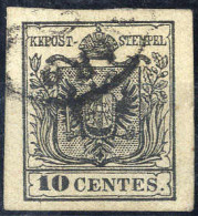 O 1854, 10 Cent. Nero, Carta A Macchina (Sass. 19) - Lombardy-Venetia