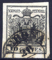 O 1854, 10 Cent. Nero, Carta A Macchina, Usato, Cert. Goller (Sass. 19 / 800,-) - Lombardy-Venetia