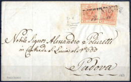 Cover 1854, "Pieghe Di Carta", 15 Cent. Rosa Salmone, Due Esemplari Di Cui Il Secondo Esemplare Con Piega Naturale, Su L - Lombardije-Venetië