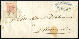 Cover 1854, 15 Cent. Rosso Vermiglio, Carta A Macchina, Angolo Di Foglio, Su Lettera Da Brescia Per Mormentino (Sass. 20 - Lombardije-Venetië