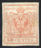 (*) 1854, 15 Cent. Rosso Vermiglio, Carta A Macchina, Nuovo "rigommato" (S. 20 / 1000,-) - Lombardo-Vénétie