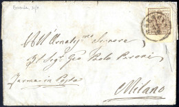 Cover 1854, 30 Cent., Carta A Macchina, Bordo Di Foglio In Basso, Su Lettera Da Brescia (Sass. 21 - ANK 4MIII) - Lombardije-Venetië