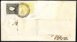 Cover 1858, 2 Soldi Giallo + 3 Soldi Nero, Entrambi Del Primo Tipo Su Lettera (indirizzo Ritagliato) Per Udine, Cert. Ra - Lombardo-Venetien