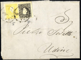 Cover 1858/59, 2 Soldi Giallo, Primo Tipo, Più 3 Soldi Nero, Secondo Tipo, Su Lettera Da Latisana 1.6.1860 Per Udine (Sa - Lombardy-Venetia