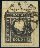 Piece 1858, 3 Soldi Nero, Primo Tipo, Usato, Cert. Ferchenbauer (Sass. 24) - Lombardy-Venetia