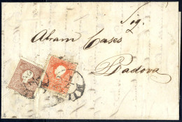 Cover 1858, 5 Soldi Rosso + 10 Soldi Bruno, Primo Tipo, Su Lettera Della Terza Distanza Da Milano (Sass. 25+26 - ANK 9I+ - Lombardo-Veneto