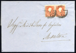 Cover 1858, 5 Soldi Rosso, Primo Tipo, Coppia Su Lettera Da Adria (Sass. 25 - ANK 9I) - Lombardije-Venetië