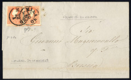 Cover 1858, 5 Soldi Rosso, Primo Tipo, Due Esemplari Entrambi Con "principio Di Croce In Basso", Su Lettera Da Milano 20 - Lombardy-Venetia