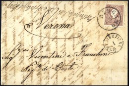 Cover 1858, 10 Soldi Bruno Primo Tipo, Su Lettera Da Bergamo Il 11.4., Per Verona, (Sass. 26 - ANK 10I) - Lombardije-Venetië