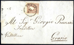 Cover 1858, 10 Soldi Bruno Primo Tipo, Su Lettera Da Brescia Il 22.1., Per Grosio, (Sass. 26 - ANK 10I) - Lombardy-Venetia