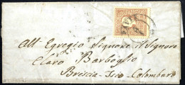 Cover 1858, 10 Soldi Bruno Primo Tipo, Su Lettera Da Pavia Il 3.1., Per Brescia, (Sass. 26 - ANK 10I) - Lombardo-Vénétie