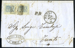 Cover 1869, Lettera Da Forli Il 15.4 Per Trento Affrancata Con Coppia Verticale Vitt. Em. II 20 C. Azzurro, Sul Verso Bo - Lombardije-Venetië