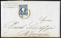 Cover 1858, 15 Soldi Azzurro, Primo Tipo Su Lettera Da Milano (Sass. 27 / 1000, - ANK 11I) - Lombardo-Veneto