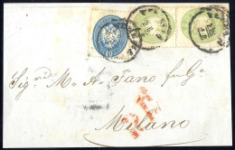 Cover 1863, Lettera Di Tre Sezioni Da Venezia Affrancata Con Coppia 3 Soldi + 10 Soldi, Annullo "P. D." Sul Fronte (Sass - Lombardije-Venetië