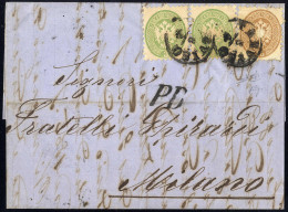 Cover 1864, Lettera Della Quarta Sezione Da Treviso Affrancata Con 3 + 3 + 15 Soldi, Annullo "P. D." Sul Fronte (Sass. 4 - Lombardo-Vénétie