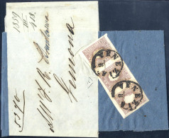 Cover 1859, (1,05) Soldi Lilla Grigio, Striscia Di Tre Su Fascetta Da Venezia ?.8.1859 Per Gemona, Eccezionale, Cert. E. - Lombardije-Venetië