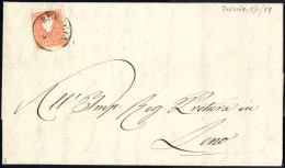 Cover "BRESCIA 5 / 5", Annullo C1 Su 5 Soldi Rosso, Primo Tipo, Su Lettera Per Leno (Sass. 25 - 5P.) - Lombardy-Venetia