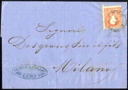 Cover "COMO 3 / 3", Annullo 2CO Su 5 Soldi Rosso Su Lettera Per Milano, Cert. Diena (Sass. 25a - 11P.) - Lombardije-Venetië