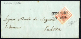 Cover "LENDINARA 22 / SET.", Annullo SD Su 15 Cent. Rosso Su Lettera Per Padova, Firm. Sorani (Sass. 3a - 6P.) - Lombardo-Venetien