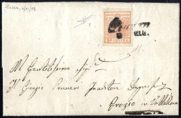 Cover "Piazza / 2 GIU.", Annullo Corsivo Su 15 Cent. Rosa Su Lettera Per Grosio, Splendida, Firm. A. Diena, Cert. Sorani - Lombardy-Venetia