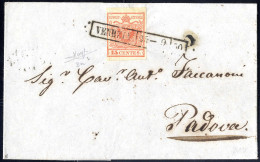 Cover "VENEZIA / 25 - 9 / 50", Annullo R50 Su 15 Cent., Primo Tipo, Su Lettera Per Padova, Firm. Raybaudi (Sass. 3a - 5P - Lombardije-Venetië