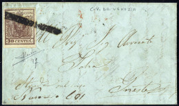 Cover "Venezia", "C. V. DaA VENEZIA", Annullo Marittimo Su 30 Cent. Su Lettera Per Trieste (Sass. 7f - 6P.) - Lombardy-Venetia