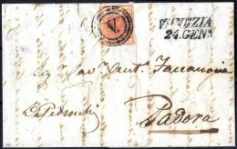 Cover "Venezia", Annullo Muto Su 15 Cent. Su Lettera Del 24.1.1851 Per Padova (Sass. 8P.) - Lombardije-Venetië