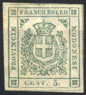 * 1859, Governo Provvisorio, 5 C. Verde, Gomma Parziale, Sass. 12 / 2400,- - Modena