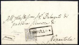 Cover "PAVULLO", In Cartella Su Lettera Del 1.11.59 Per Nonantola Affrancata Con 20 C. Ardesia Violaceo, Punti R1, Cert. - Modena