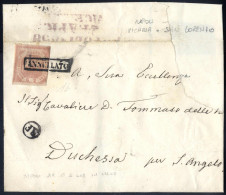 Cover 1858, Lettera Da Napoli Per S. Angelo Affrancata Con 2 Gr. Rosa Chiaro Bollo "ANNULLATO", Sul Verso Napoli 1858 /  - Napels