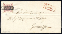 Cover 1858, 2 Gr. Lilla Rosa, Prima Tavola, Delle Prime Tirature, Su Lettera Da Goija 21.2.1858 Per Giovinazzo, Ovale In - Napels