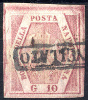 O 1858, 10 Gr. Carminio Rosa II Tavola, Firmata Bühler, Sass. 11 - Neapel