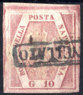 O 1858, 10 Gr. Carminio Rosa II Tavola, Firmata Bühler, Sass. 11 - Naples