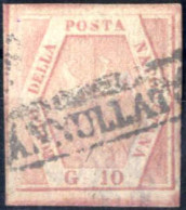 O 1859, 10 Gr. Carminio Rosa, II Tavola, Ampi Margini, Sass. 11 / 750,- - Nápoles