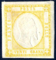 * 1861, Province Napoletane, 20 Gr.giallo Molto Ben Marginato Con Gomma Originale (Sass. 23, € 800). - Napels