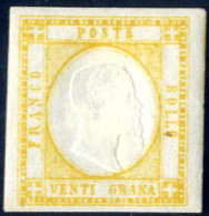 * 1861, Province Napoletane, 20 Grana Giallo, Ben Marginato Con Gomma Originale (Sass. 23, € 800). - Napels