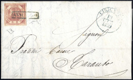 Cover "Cirignola", Lettera Del 8.10.1859 Per Taranto Affrancata Con 2 Gr. Rosa Carminio, I Tavola, Francobollo Annullato - Napels