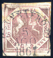 O "Venafro / 5 / AGO / 1861", Annulo A Cerchio Su 2 Gr. Rosso Brunastro, Prima Tavola, Annullo Di Pregio, Cert. Cardillo - Napels