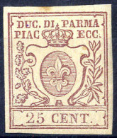 * 1857/59, 25 Cent. Bruno Lilla, Nuovo Con Gomma Originale (Sass. 10 / 1500,-) - Parme