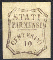 (*) 1859, Governo Provvisorio, 10 Cent. Con Varietà "O" Piccolo, Nuovo Senza Gomma, Cert. Dante Bolaffi (Sass. 14c) - Parma