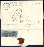 Cover 1852, ½ Baj. Grigio, Coppia Sul Verso Di Lettera Disinfettata Da Palestrina, Impostata A Fermo 21.9.1854 Per Città - Kerkelijke Staten