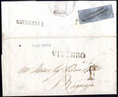 Cover 1852, ½ Baj. Grigio, Coppia Al Verso Di Lettera Da Viterbo 9.1.1852 Per Bagnaja, Nono Giorno D' Uso, Firm. A. Dien - Kerkelijke Staten
