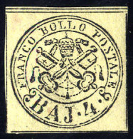 * 1852, 4 Baj. Giallo Chiaro, Firm. Cardillo (S. 5Ab / 500,-) - Kerkelijke Staten