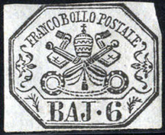 * 1852, 6 Baj. Grigio, Margini Stretti E Irregolari (S. 7 / 1800,-) - Kerkelijke Staten