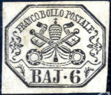 (*) 1852, 6 Baj. Grigio Verdastro, Ben Marginato, Nuovo Senza Gomma (Sass. 7, € 625). - Kerkelijke Staten