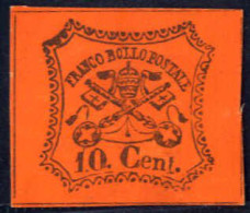 (*) 1867, 10 C. Vermiglio Arancio, Ben Marginato, Nuovo Senza Gomma (Sass. 17, € 1.125). - Kerkelijke Staten