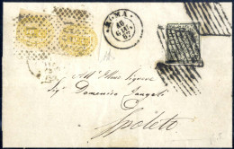 Cover 1867, Lettera Del 16.6.1867 Da Roma A Spoleto, Affrancata Fino Al Confine Con 2 Baj. Verde Giallastro Ben Marginat - Stato Pontificio